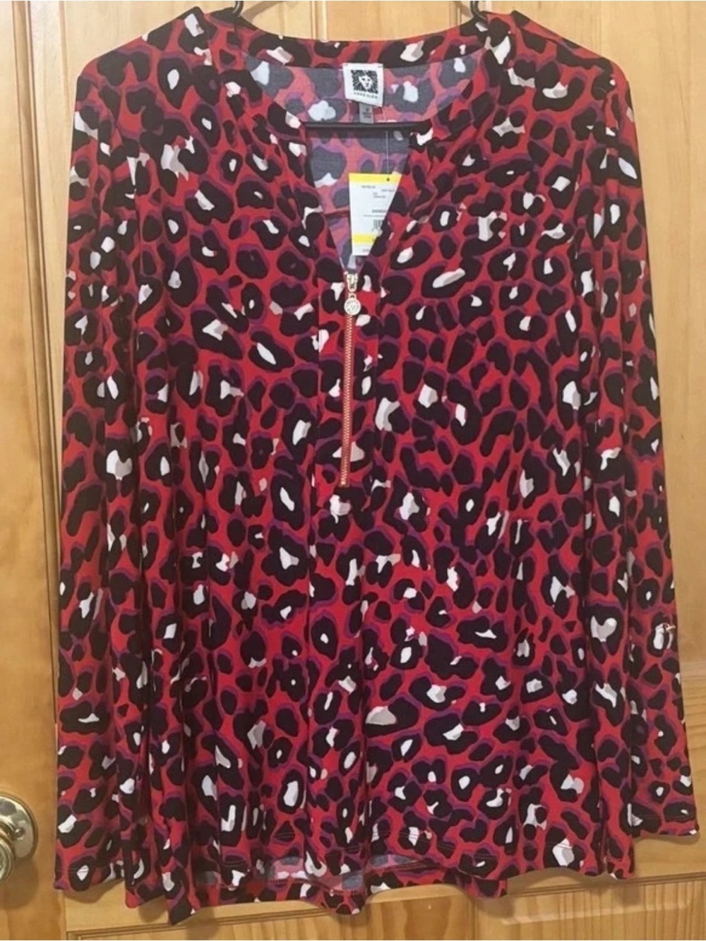NWT Anne Klein Poppy Multi Leopard Print 1/4 Zip Blouse - Size M